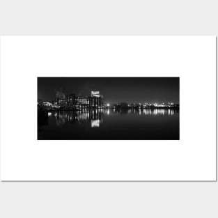 Sugar Glow B&W - The Domino Sugar Plant on the Inner Harbor in Baltimore, Maryland Posters and Art